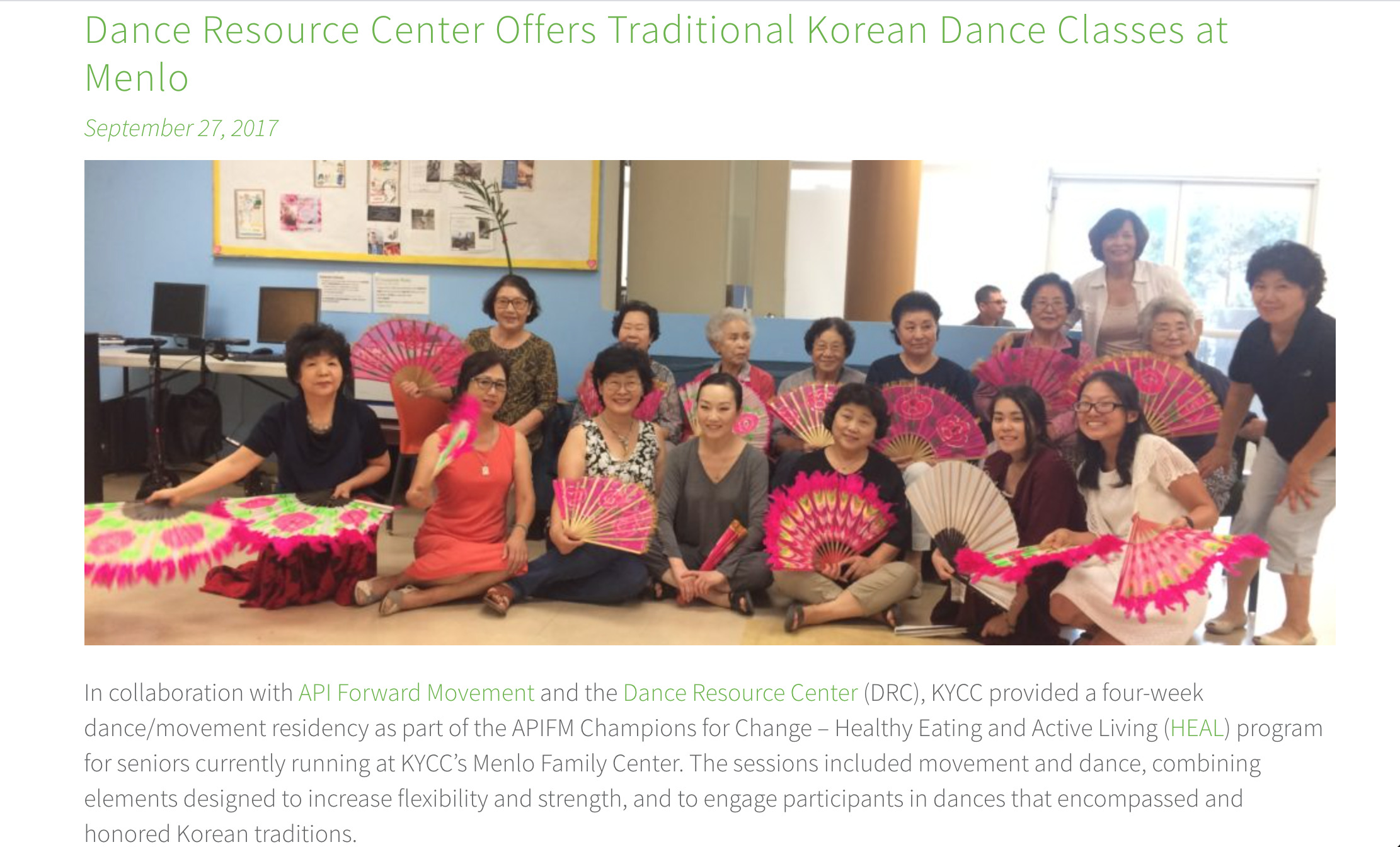 Dance Resource Center offers traditional Korean dance classes at Menlo article.